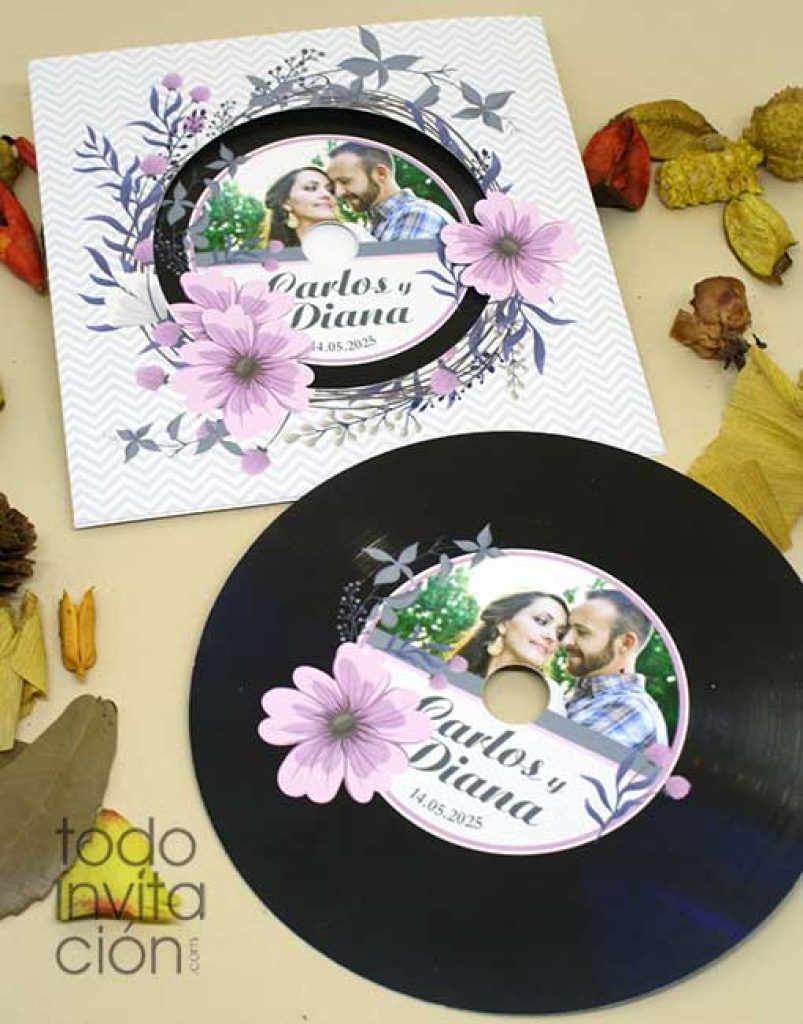 Invitaciones de boda viniles vintage discos cd